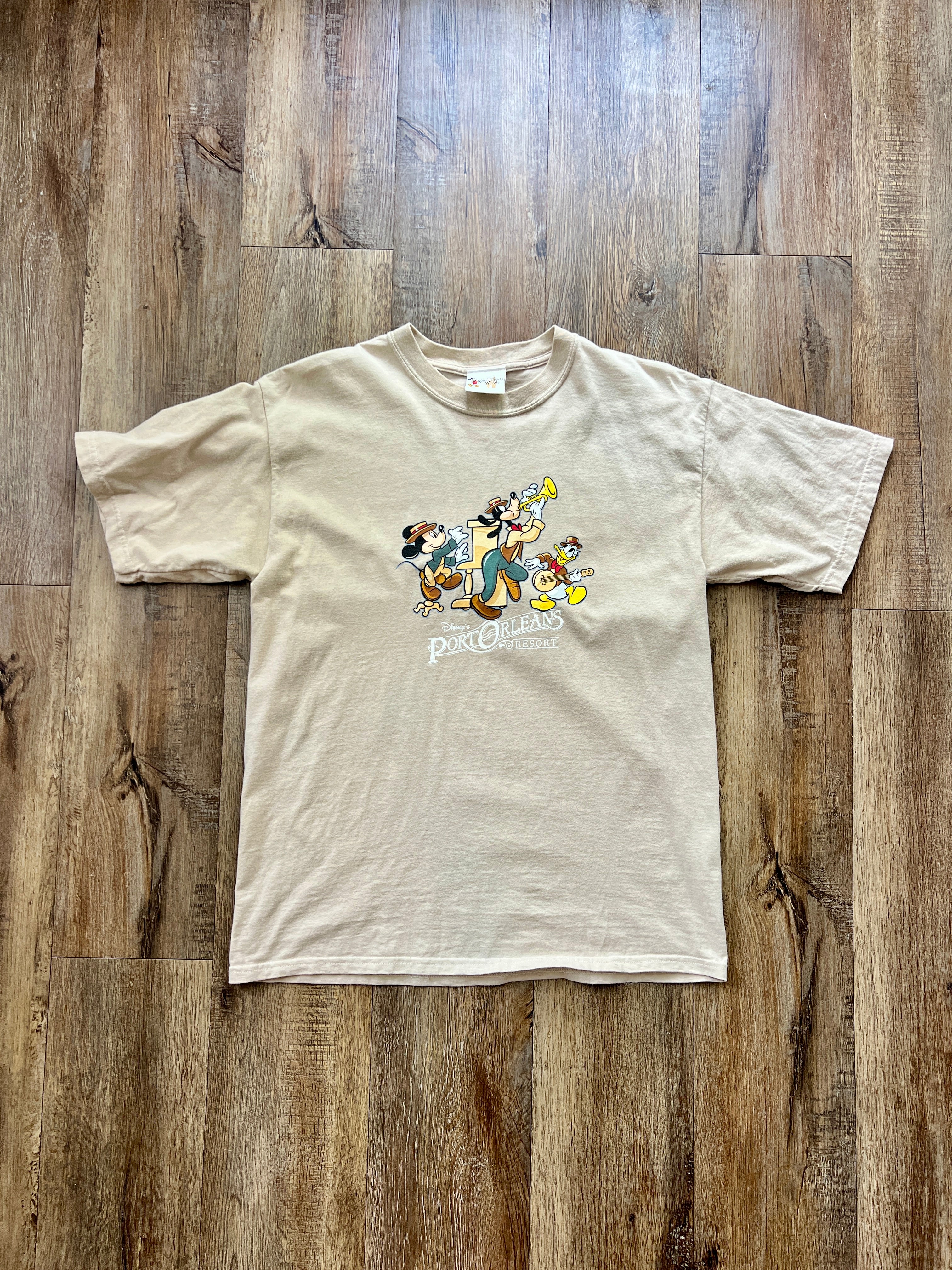 88 - Tan Port Orleans Mickey, Goofy, Donald Tee - L