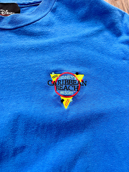92 -Blue Caribbean Beach Embroidered Pocket Tee - L