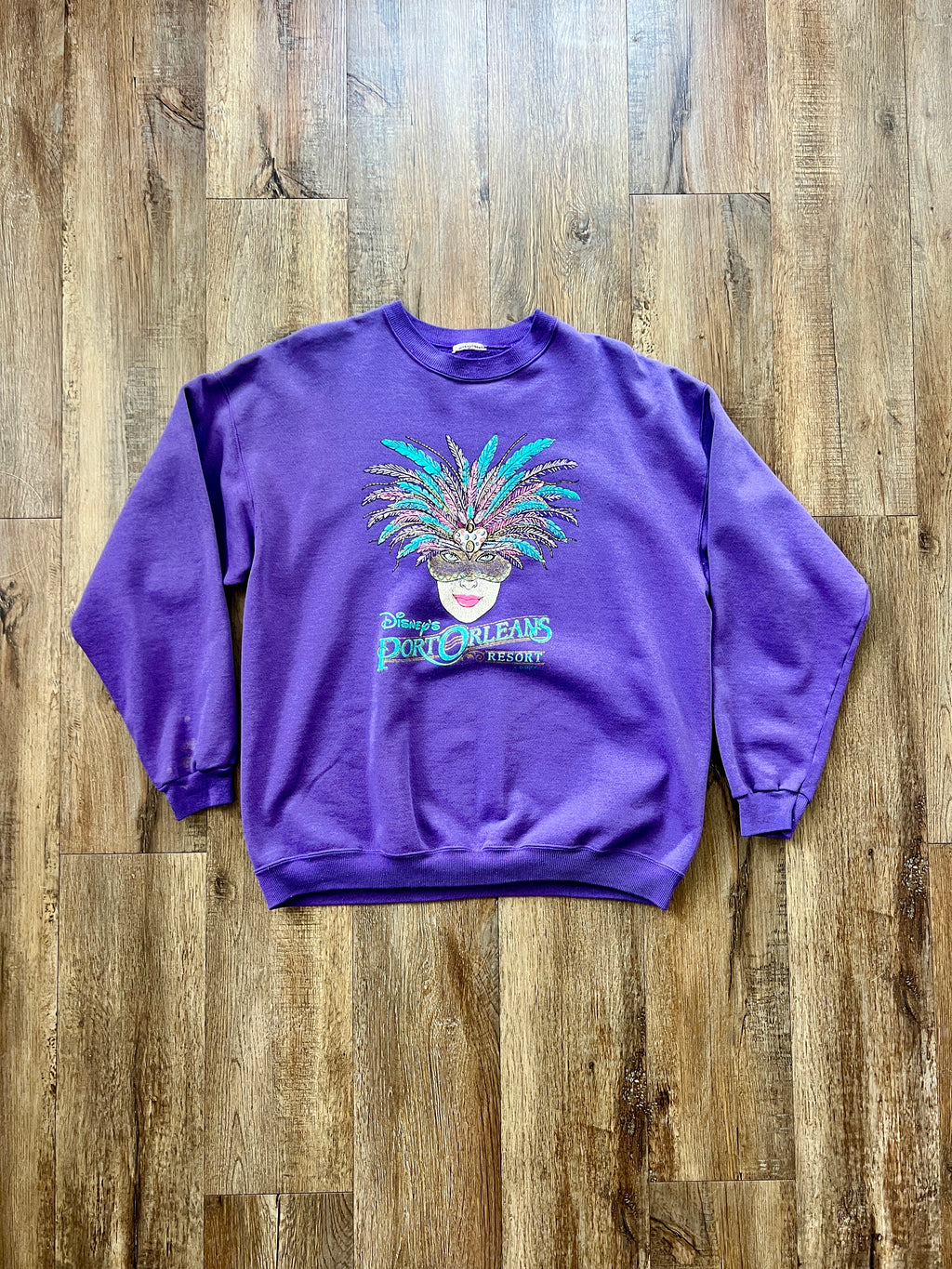 96 -Purple Port Orleans Mardi Gras Mask Crewneck - L