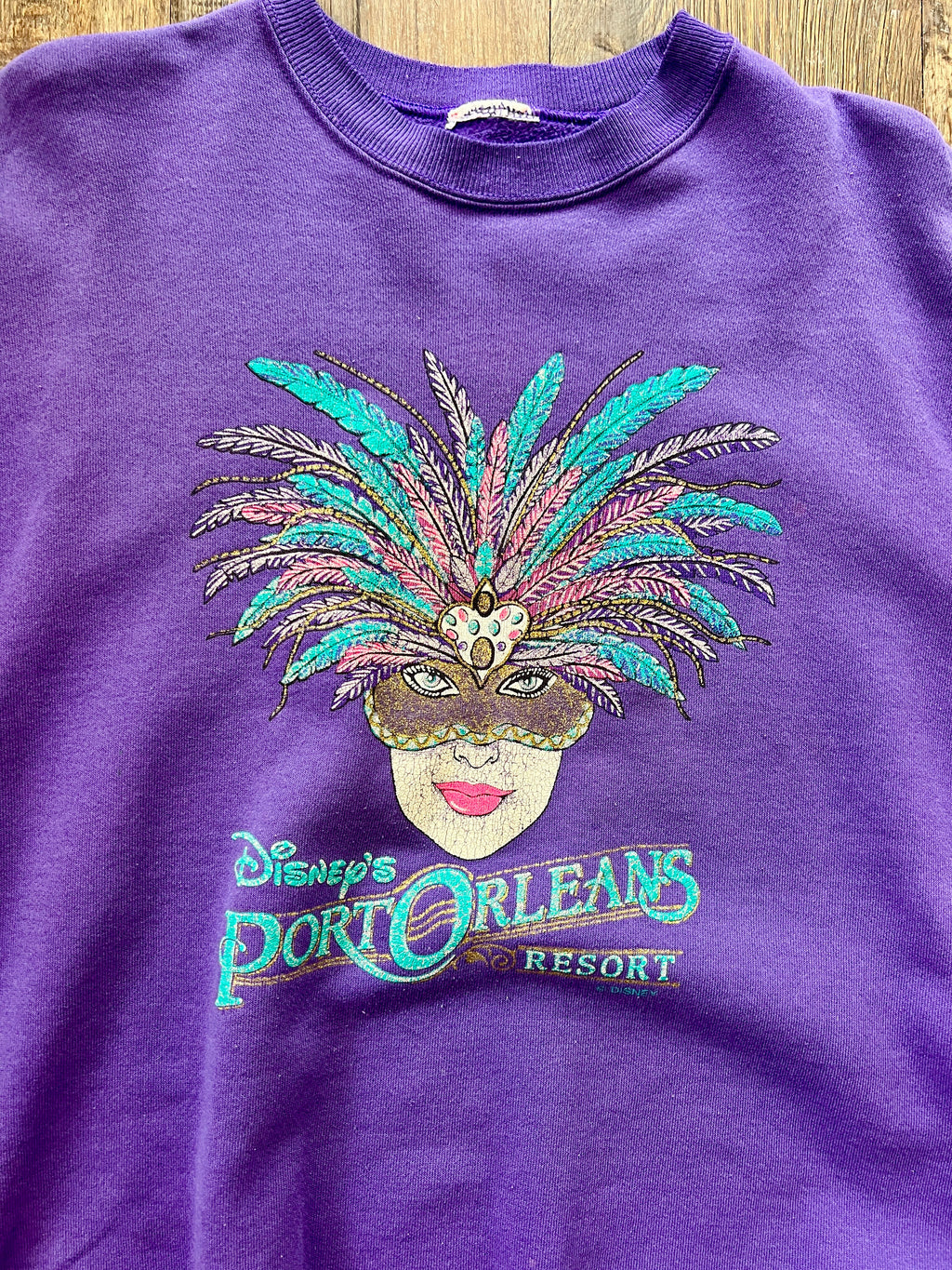 96 -Purple Port Orleans Mardi Gras Mask Crewneck - L