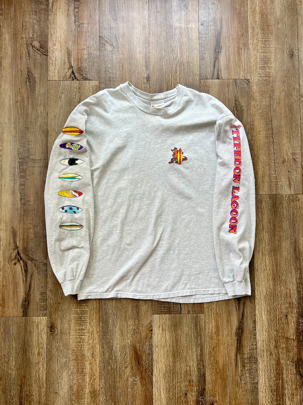 103 -Grey Longsleeve Typhoon Lagoon Gator / Surfboards Tee