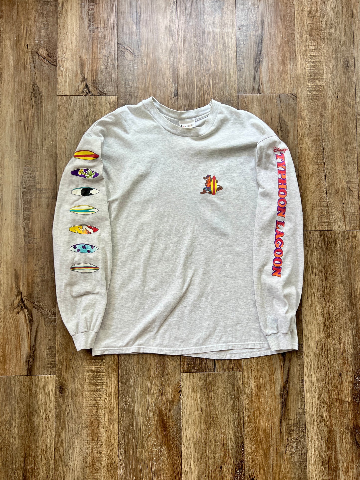 103 -Grey Longsleeve Typhoon Lagoon Gator / Surfboards Tee