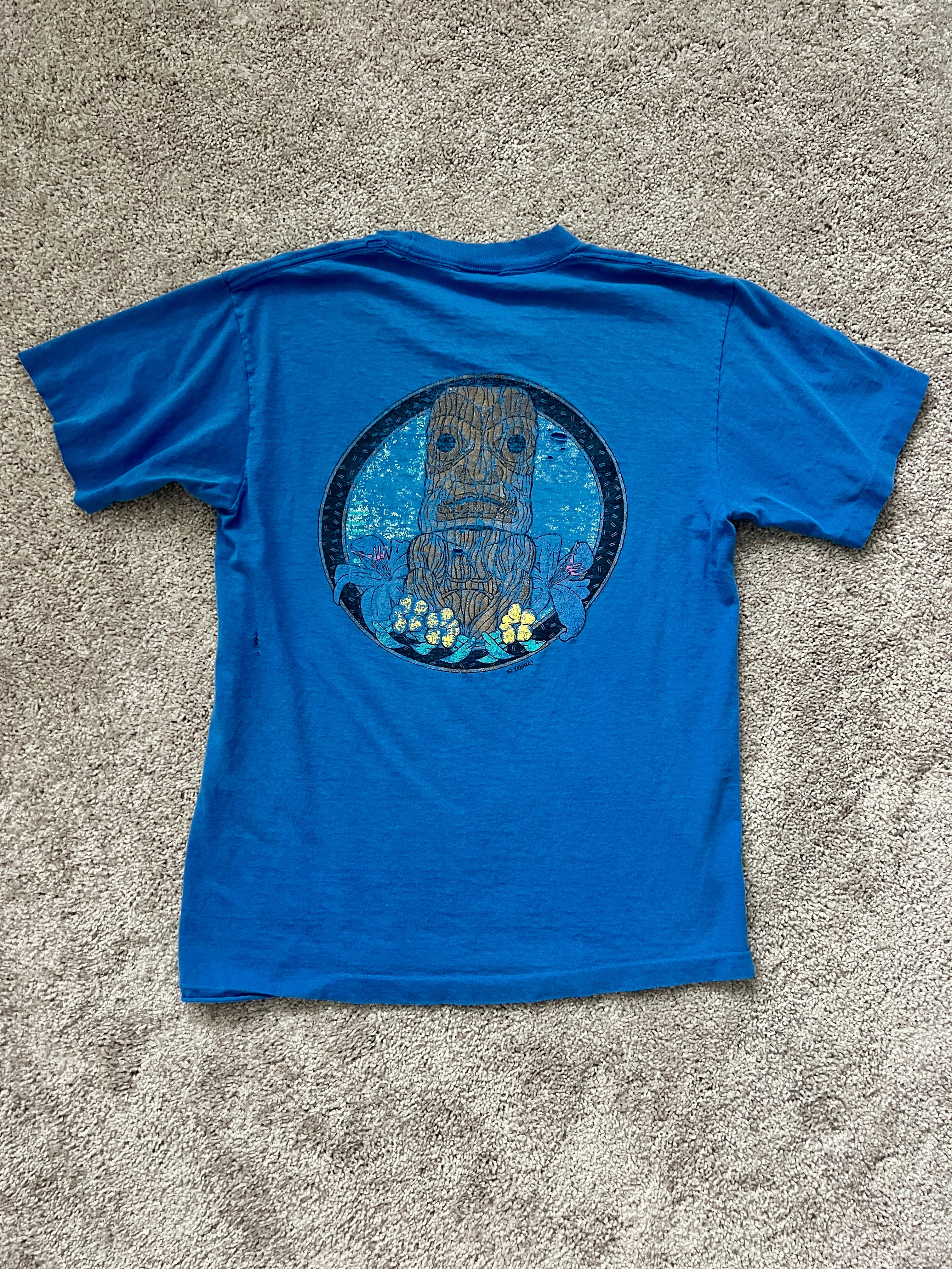 1411 - Blue Single Stitch Polynesian Tiki Tee - NT / S