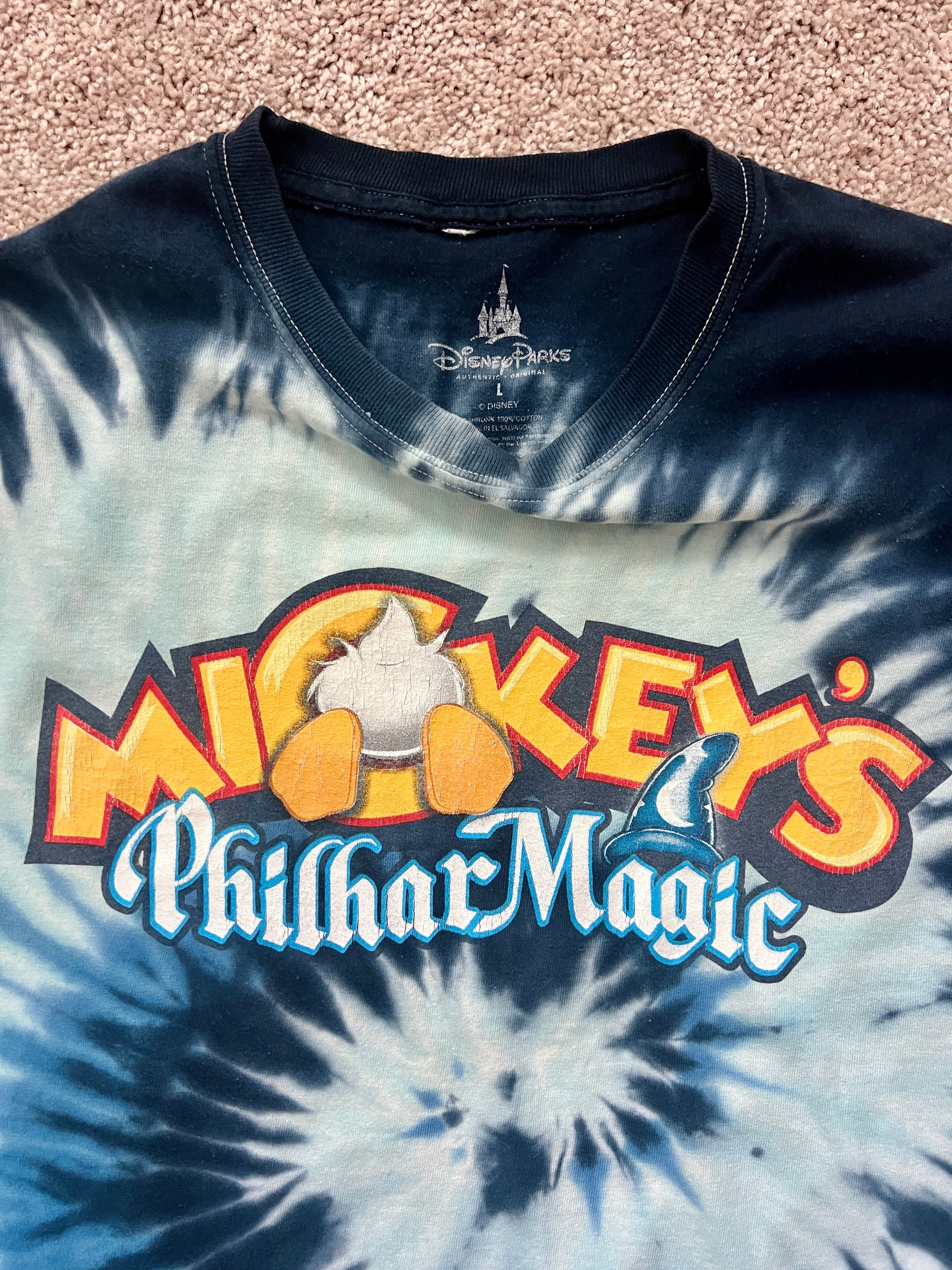 1412 - Blue Tie-Dye Donald PhilarMagic Y2K Tee - L