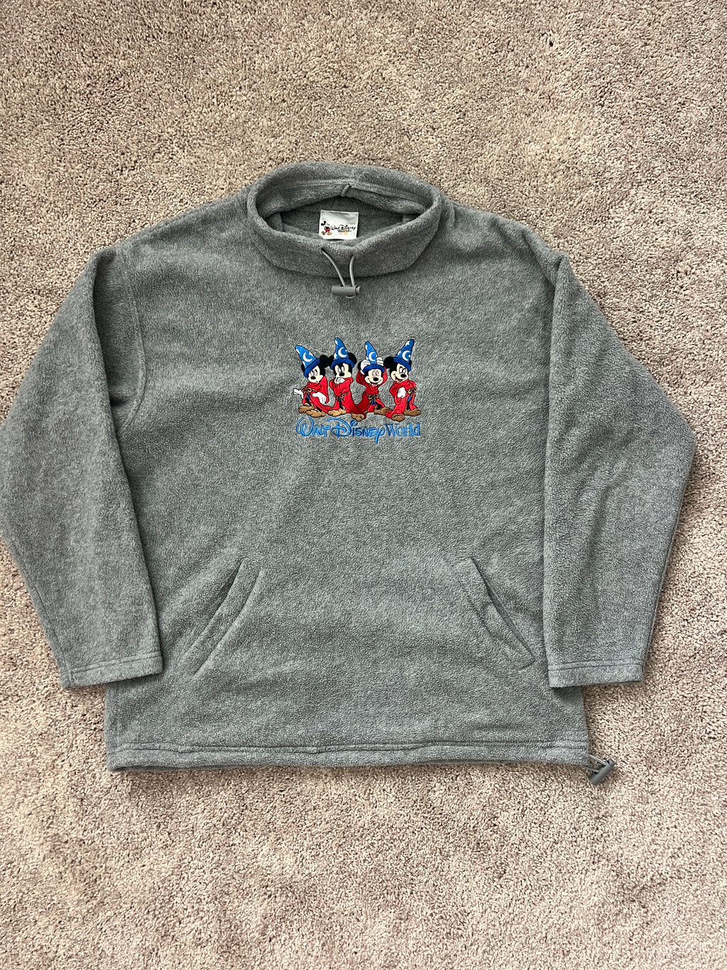 1422 - Grey Embroidered Sorcerer Mickey WDW Sherpa Pullover - L/XL