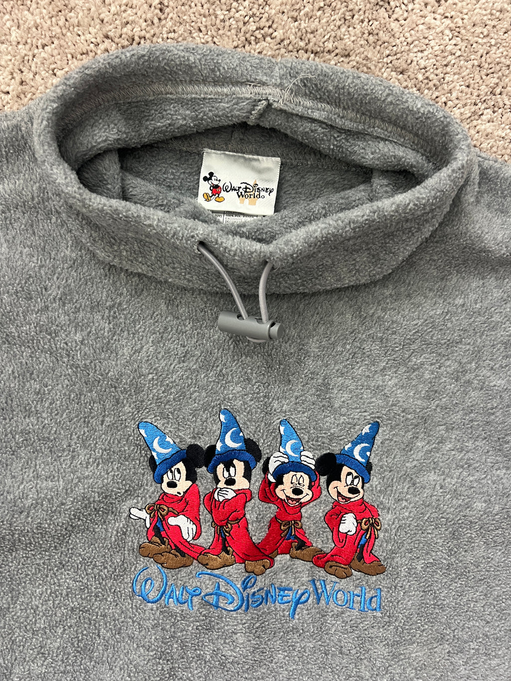 1422 - Grey Embroidered Sorcerer Mickey WDW Sherpa Pullover - L/XL