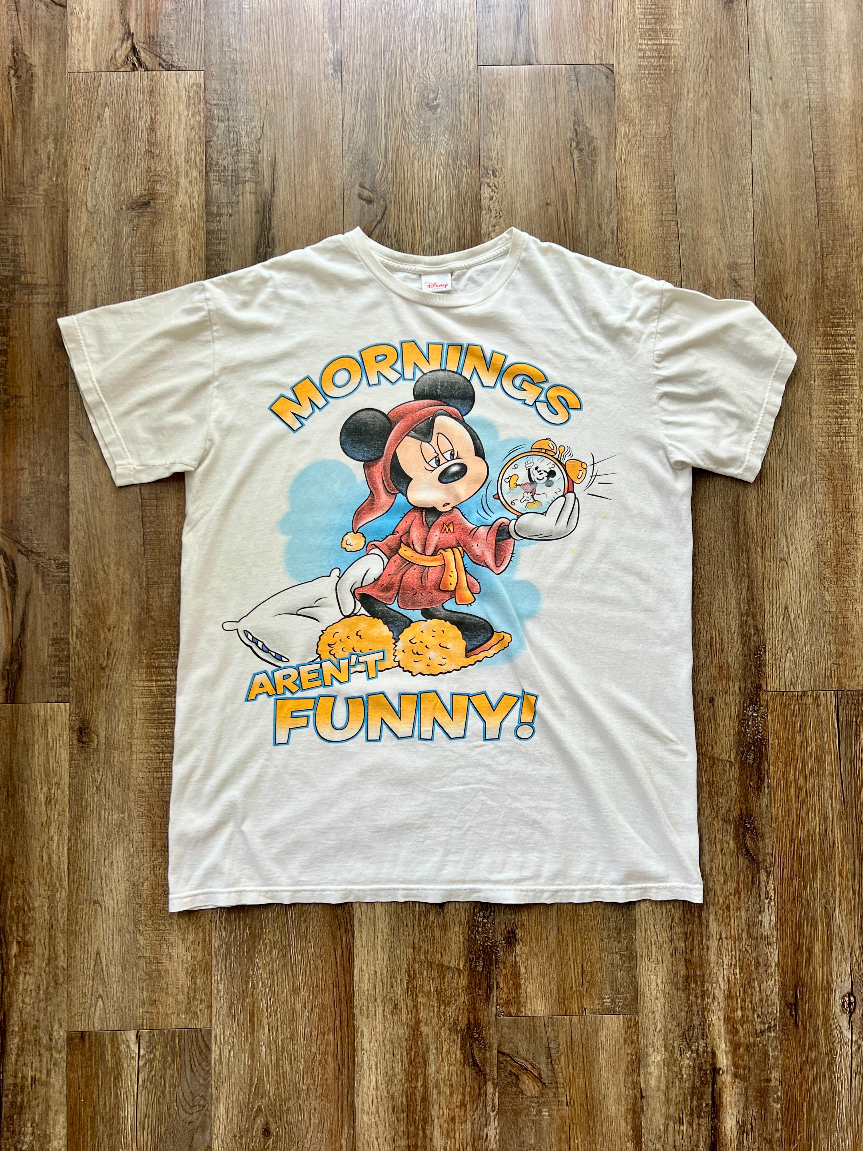 169 -White Mickey Mornings Aren't Funny Sleep Shirt - OSFA