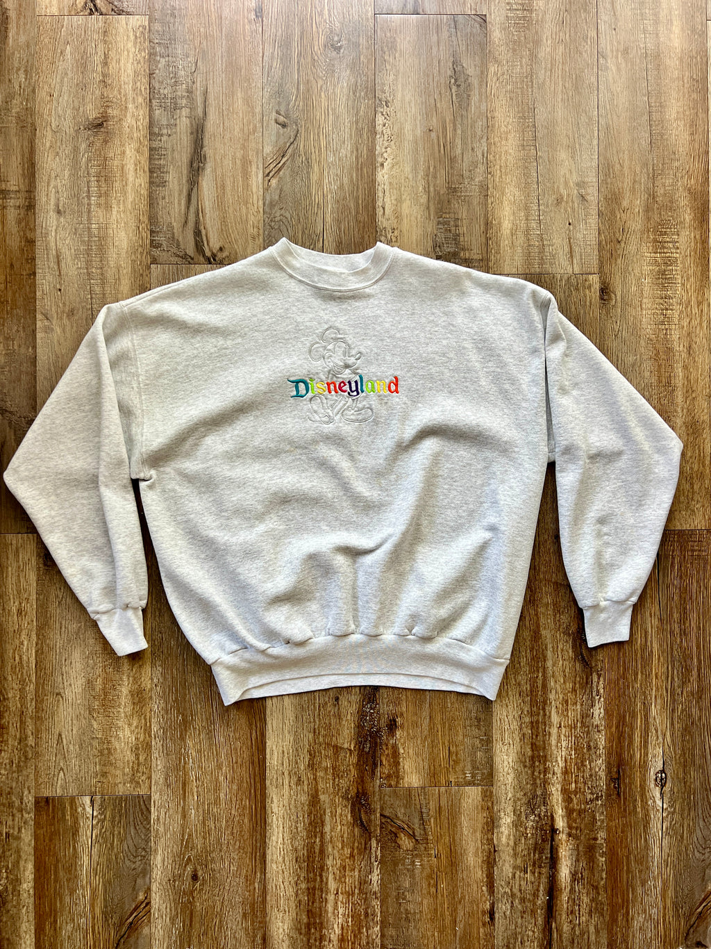 186 -Heather Grey Mickey Disneyland Rainbow Embroidered Crewneck - 2X