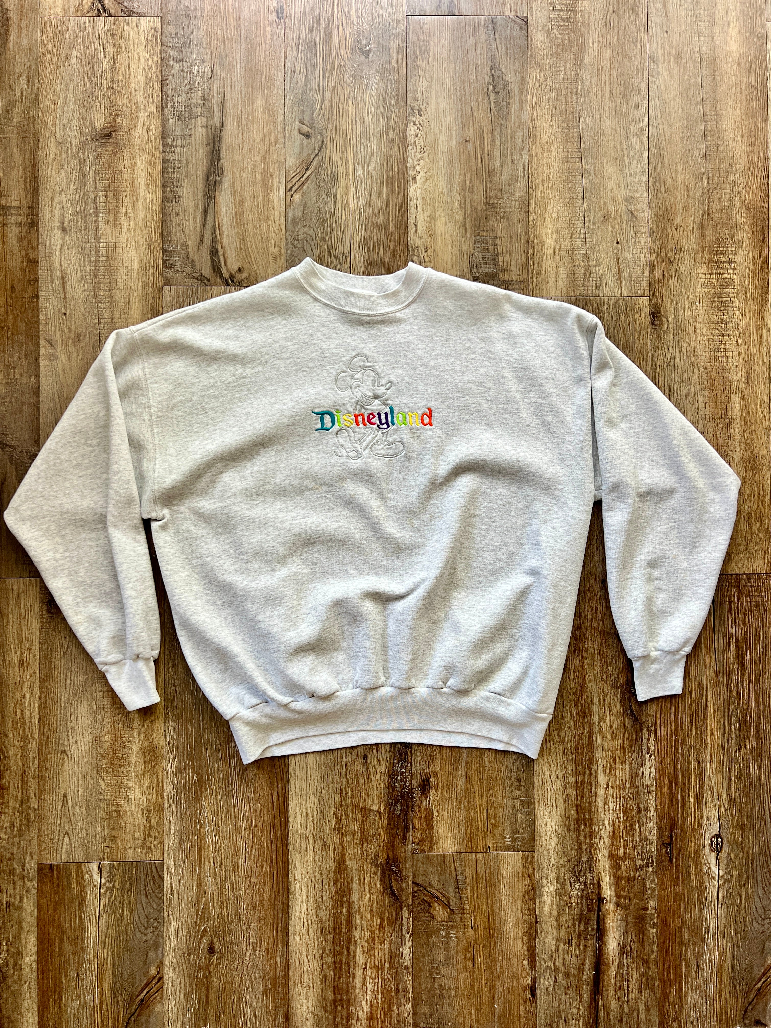 186 -Heather Grey Mickey Disneyland Rainbow Embroidered Crewneck - 2X