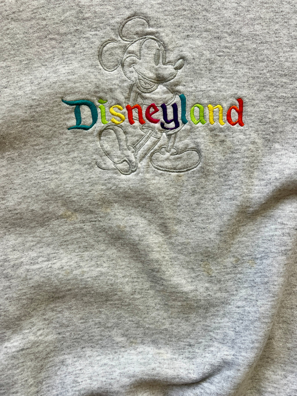 186 -Heather Grey Mickey Disneyland Rainbow Embroidered Crewneck - 2X