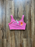 67 - Pink & White Striped WTP Tie Crop Tank - M
