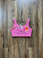 67 - Pink & White Striped WTP Tie Crop Tank - M