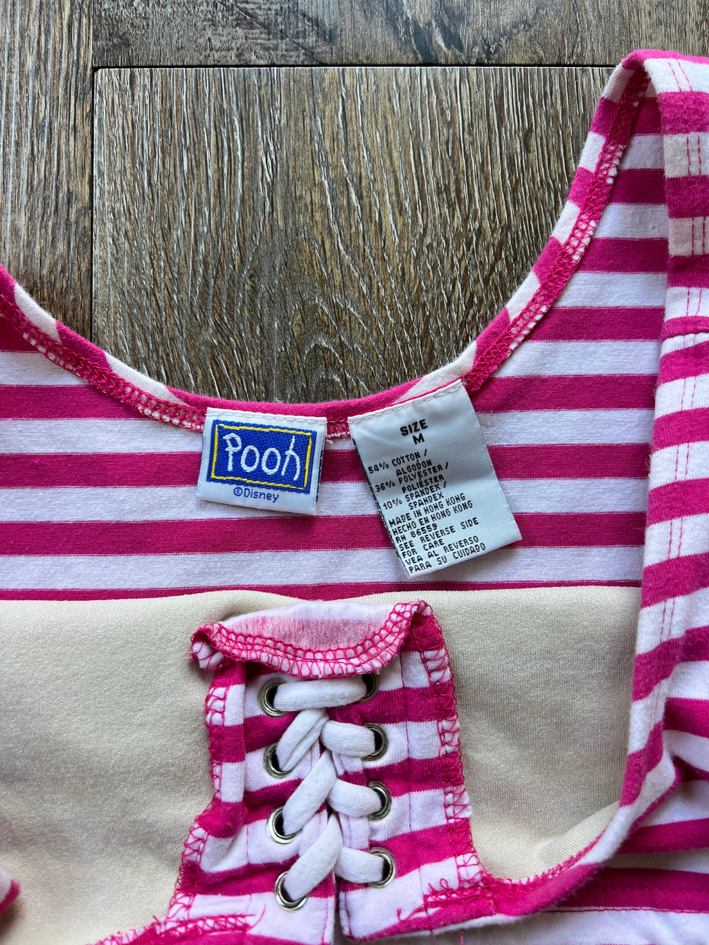 67 - Pink & White Striped WTP Tie Crop Tank - M