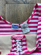 67 - Pink & White Striped WTP Tie Crop Tank - M