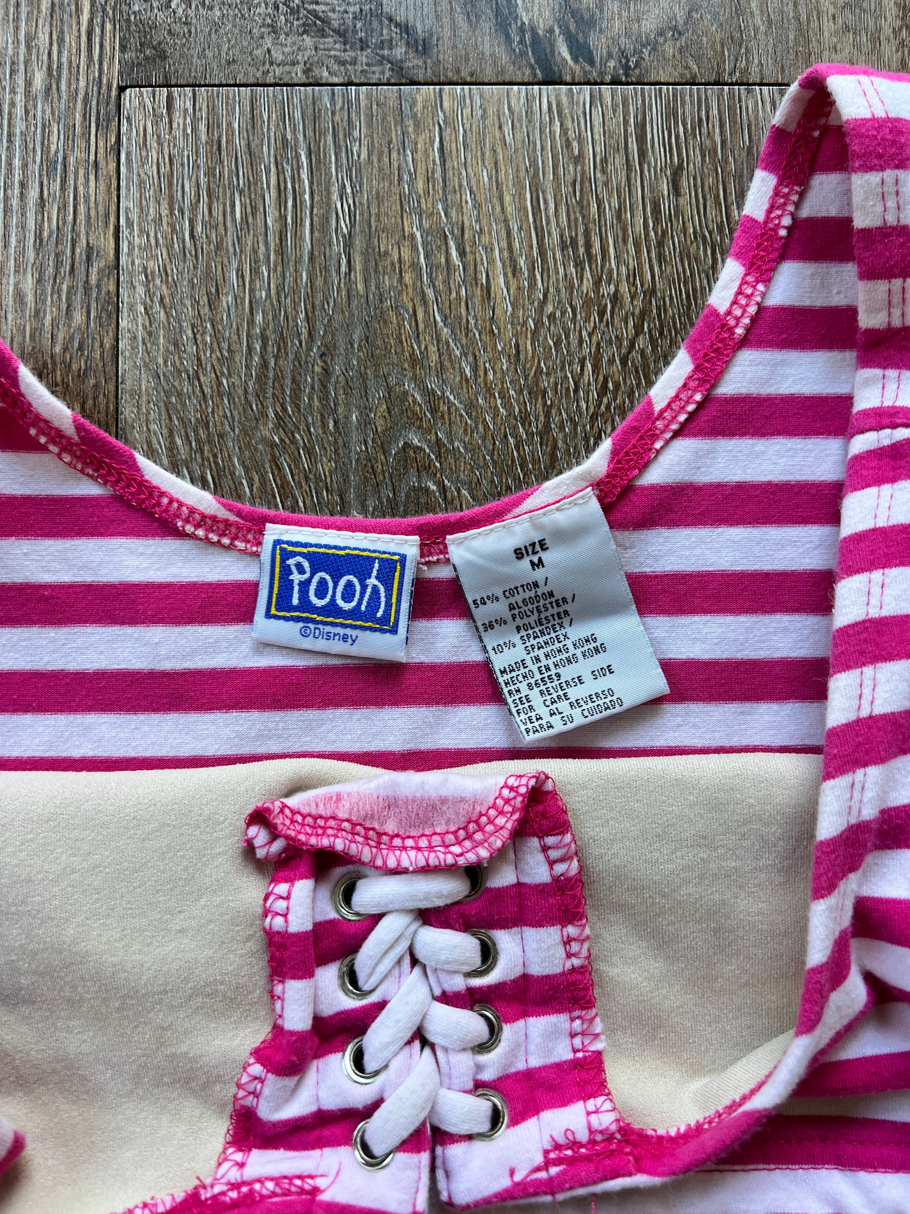 67 - Pink & White Striped WTP Tie Crop Tank - M