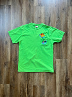 72 -Green Piglet & Pooh Flood Embroidered Pocket Tee - L