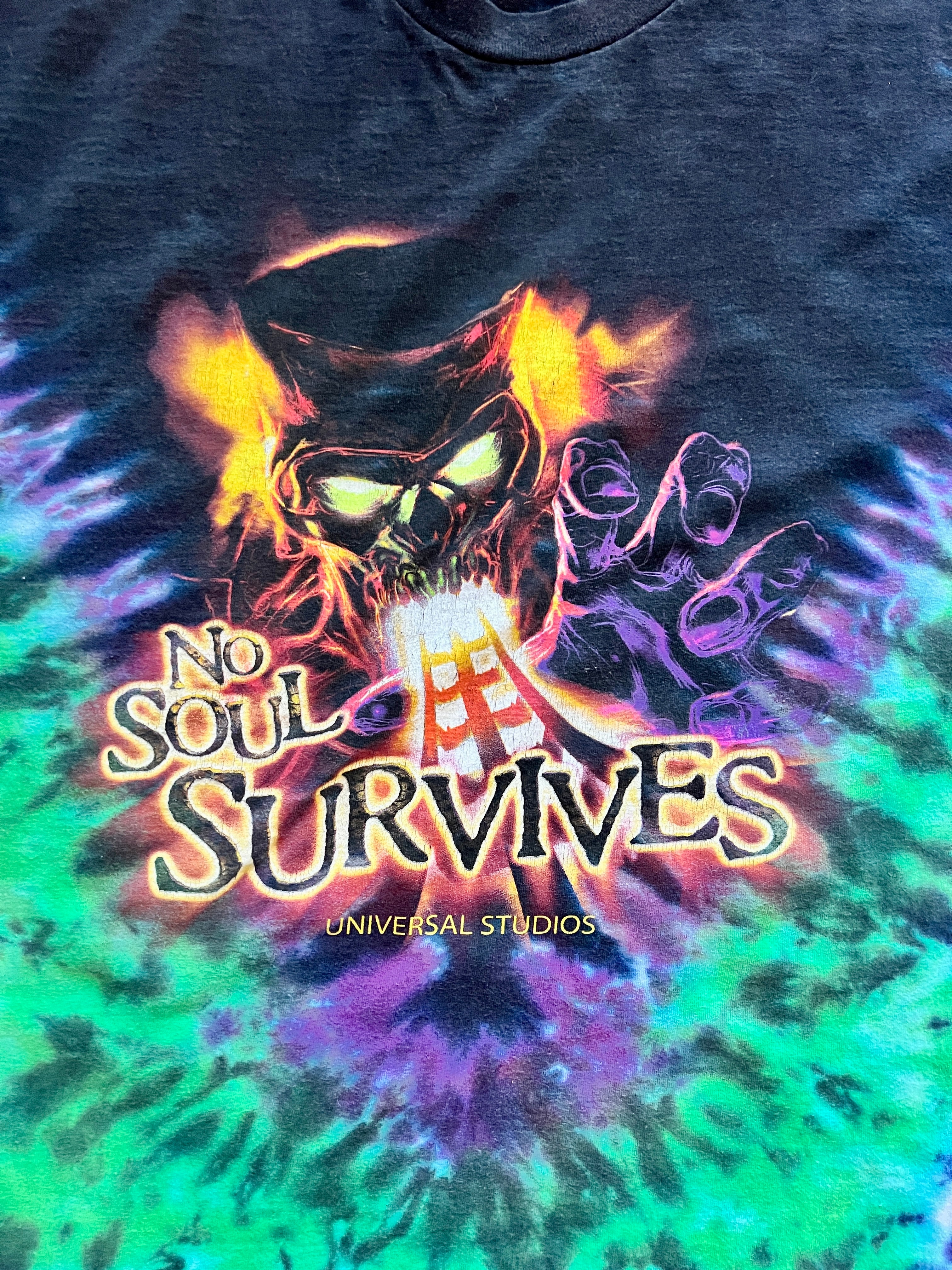 1170 -Green, Purple, & Black Tie-Dye The Mummy No Soul Survives Shirt - XL