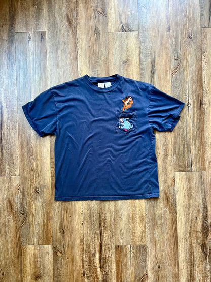 79 -Navy Bouncing Tigger & Eeyore Embroidered Pocket Tee - XL