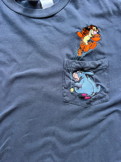 79 -Navy Bouncing Tigger & Eeyore Embroidered Pocket Tee - XL