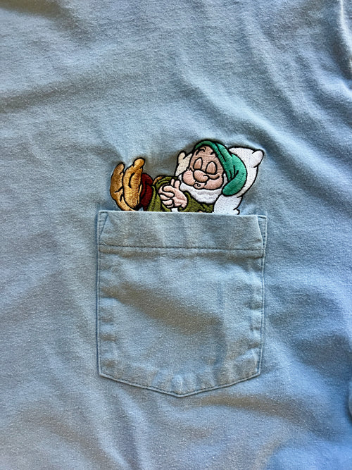 1162 -Blue Embroidered Sleepy Napping Pocket Shirt - XL