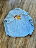 1162 -Denim Embroidered Winnie The Pooh & Friends Back Hit Button Up -2X