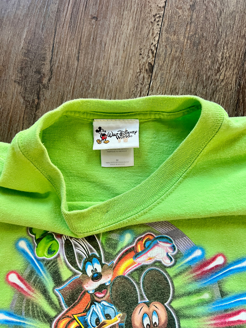 1167 -Lime Green Mickey, Goofy, Donald Space Mountain Front & Back Hit Shirt - M
