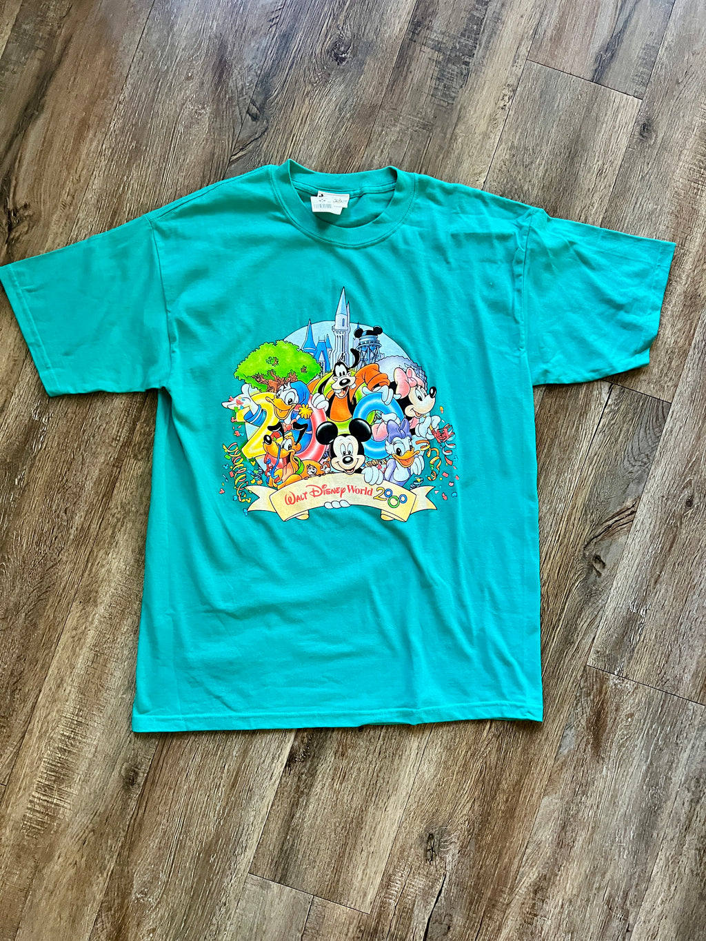 1168 -NWT Teal Green Mickey & Friends Cinderella Castle 2000 WDW Logo Shirt - XL