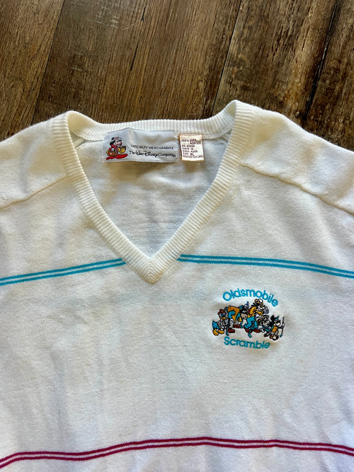 1171 -White Striped Embroidered Oldsmobile Scramble - XL