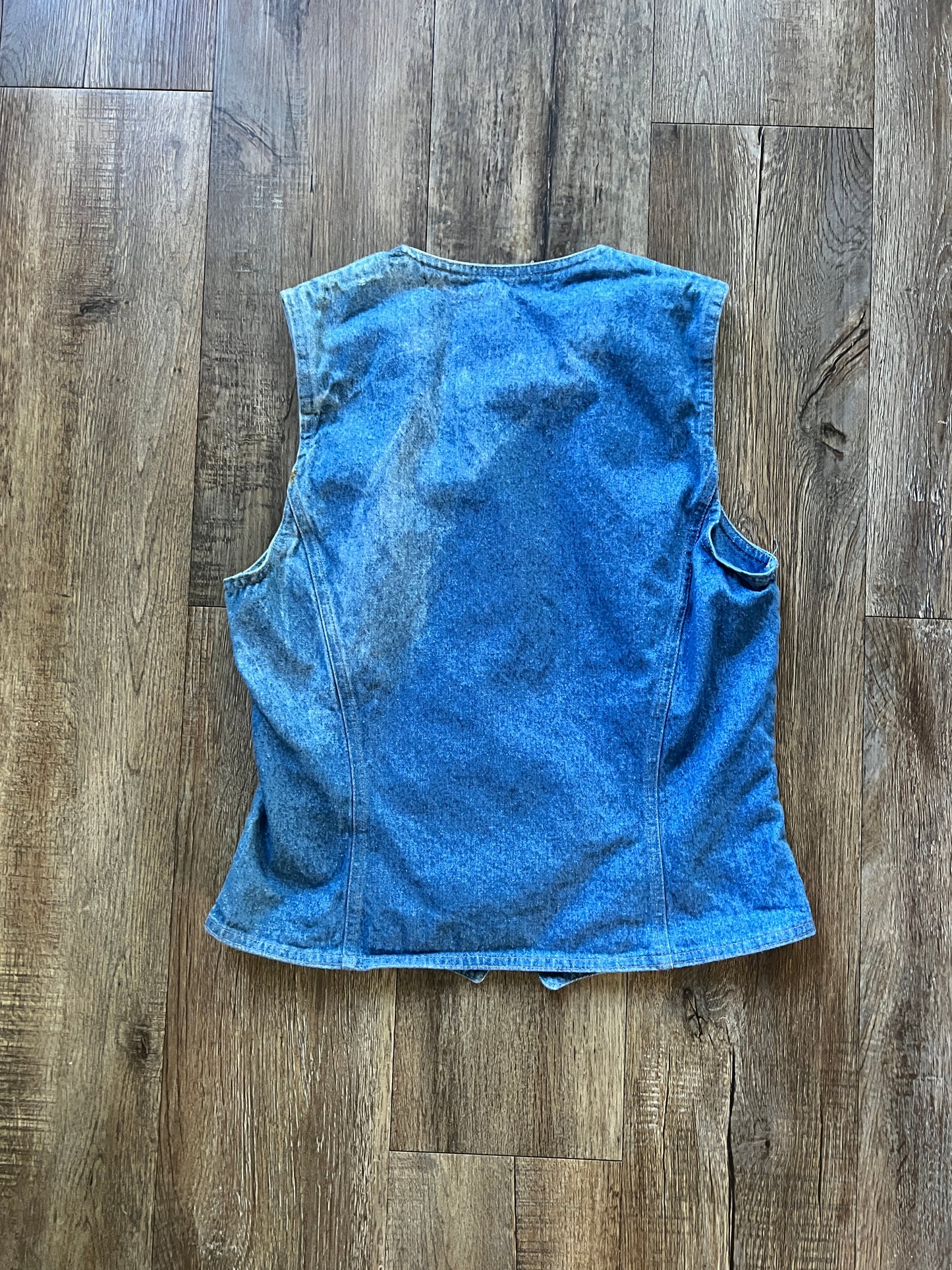 623 -Denim Embroidered Cowboy Donald & Goofy Button Up Vest - M