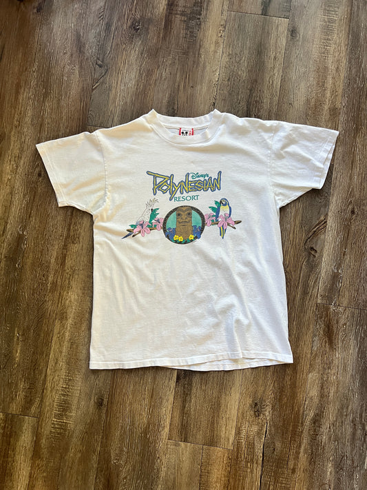627 -White Polynesian Resort Parrot & Tiki Tee - L