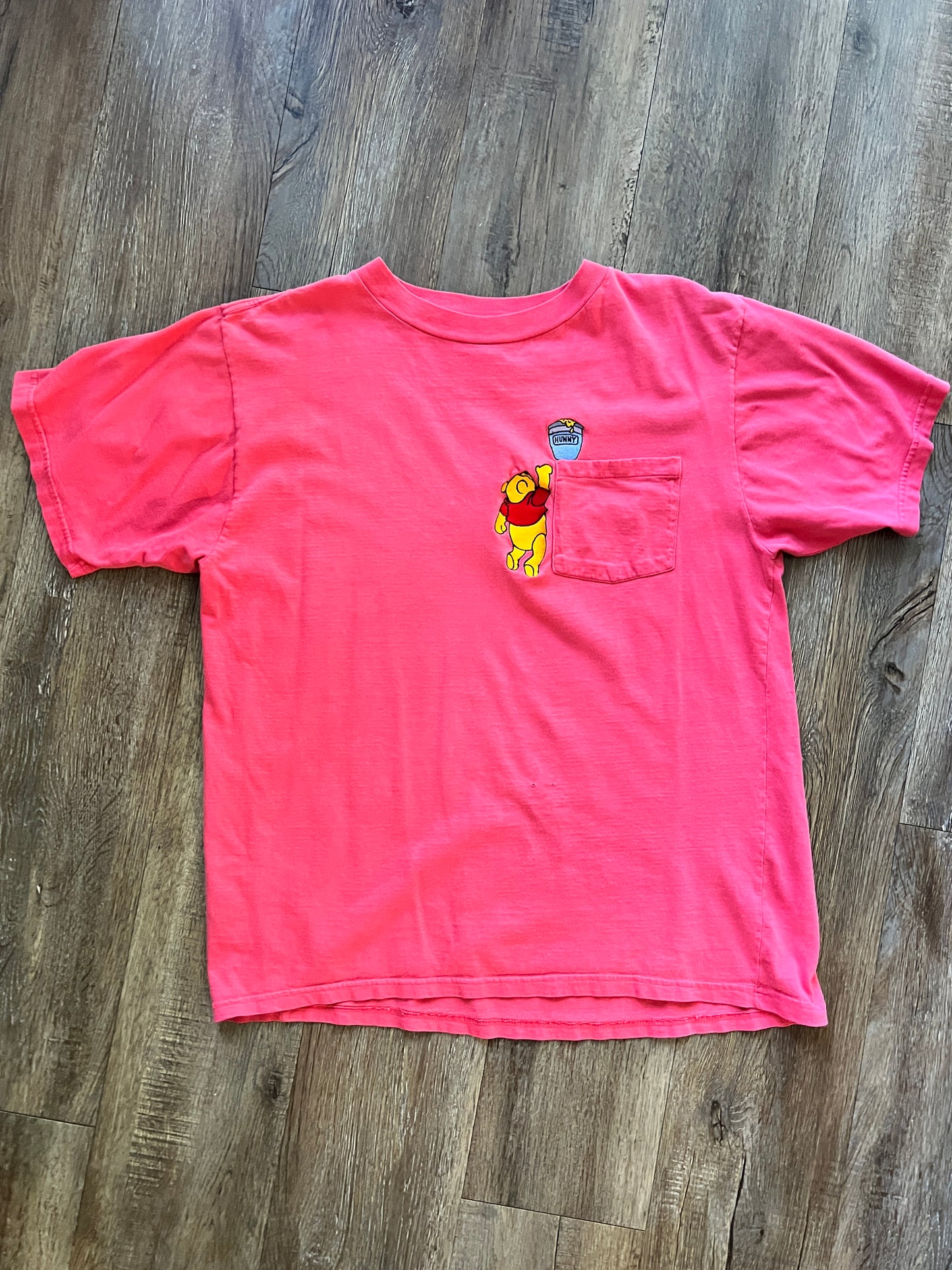 637 -Red Embroidered WTP Reaching for Hunny Pot Pocket Tee - XL