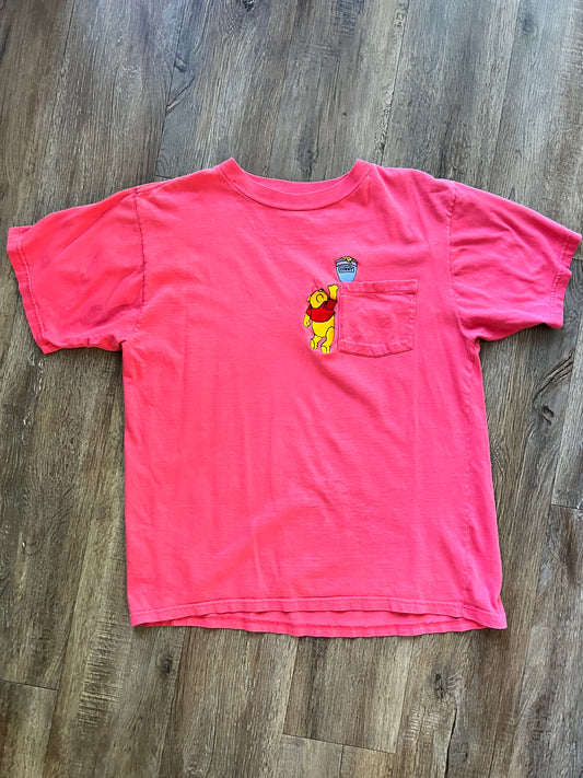 637 -Red Embroidered WTP Reaching for Hunny Pot Pocket Tee - XL