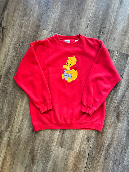 639 -Red Embroidered WTP Eating Hunny Crewneck - XL