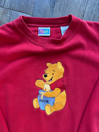 639 -Red Embroidered WTP Eating Hunny Crewneck - XL