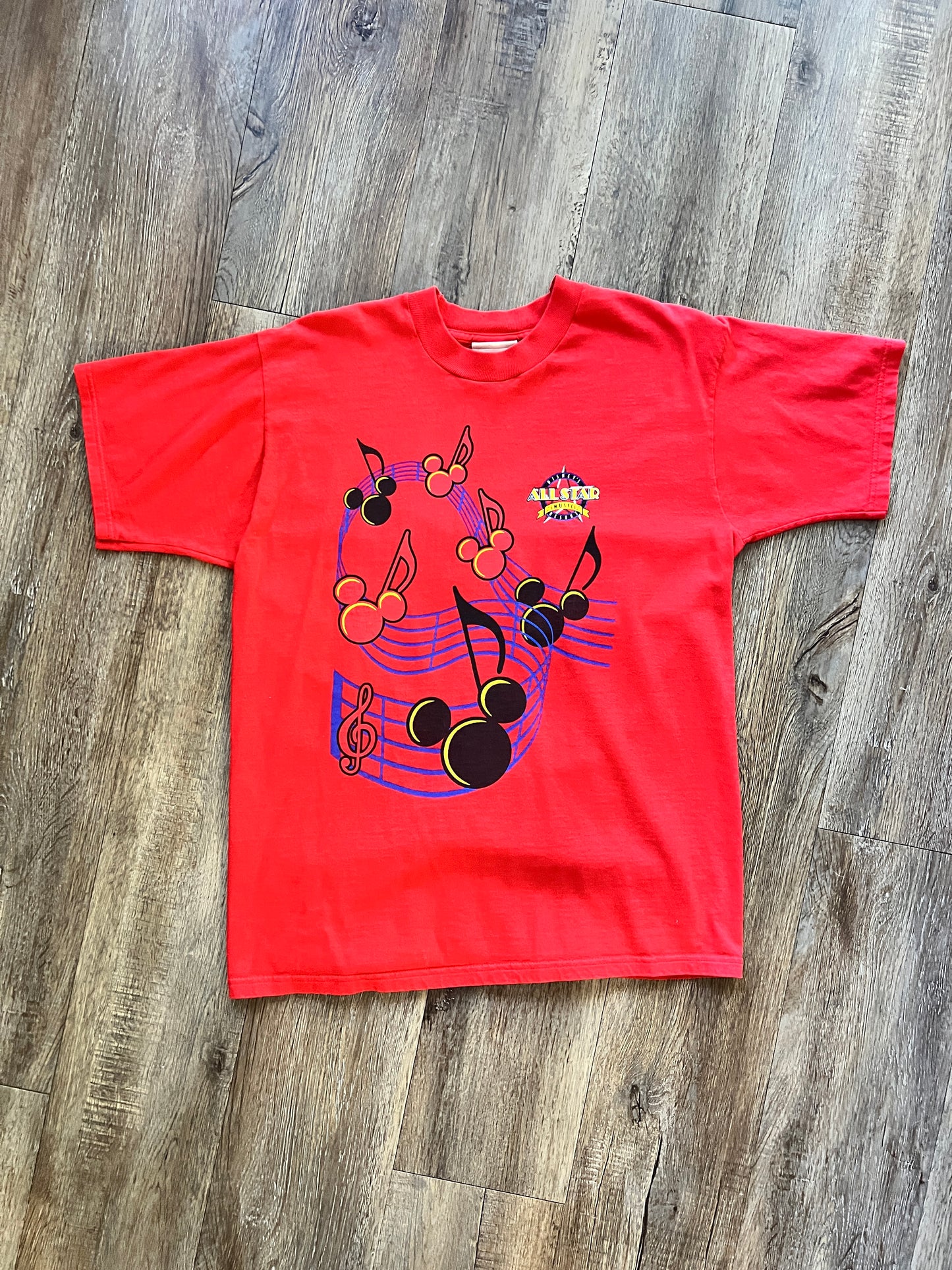 641 -Red All-Star Music Mickey Music Note Tee - L