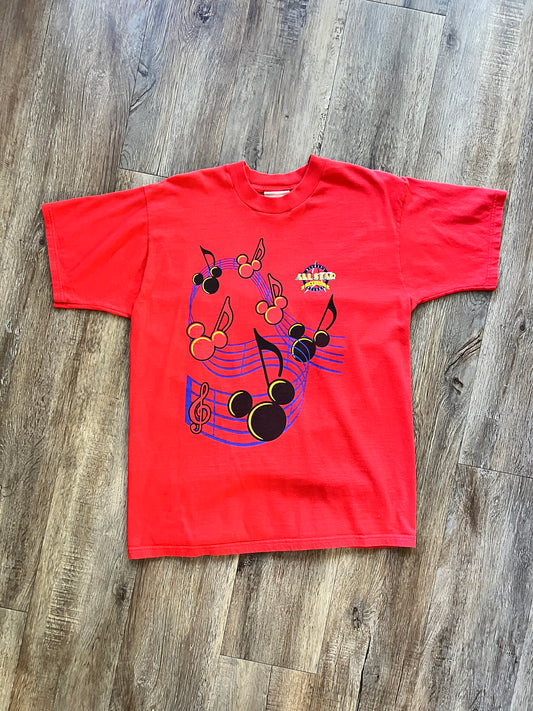 641 -Red All-Star Music Mickey Music Note Tee - L