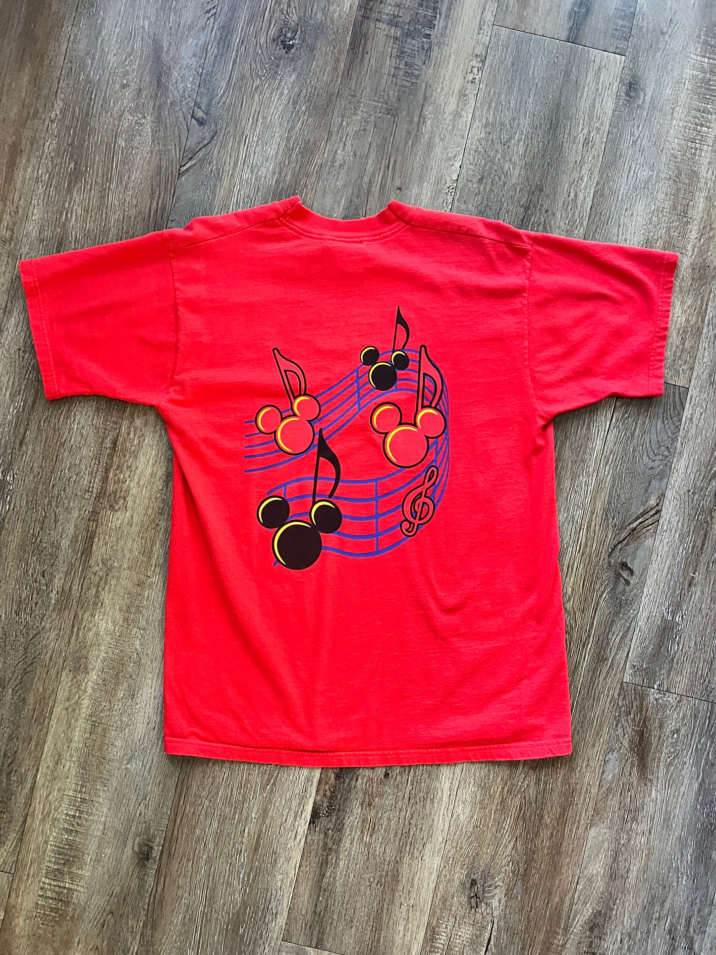 641 -Red All-Star Music Mickey Music Note Tee - L