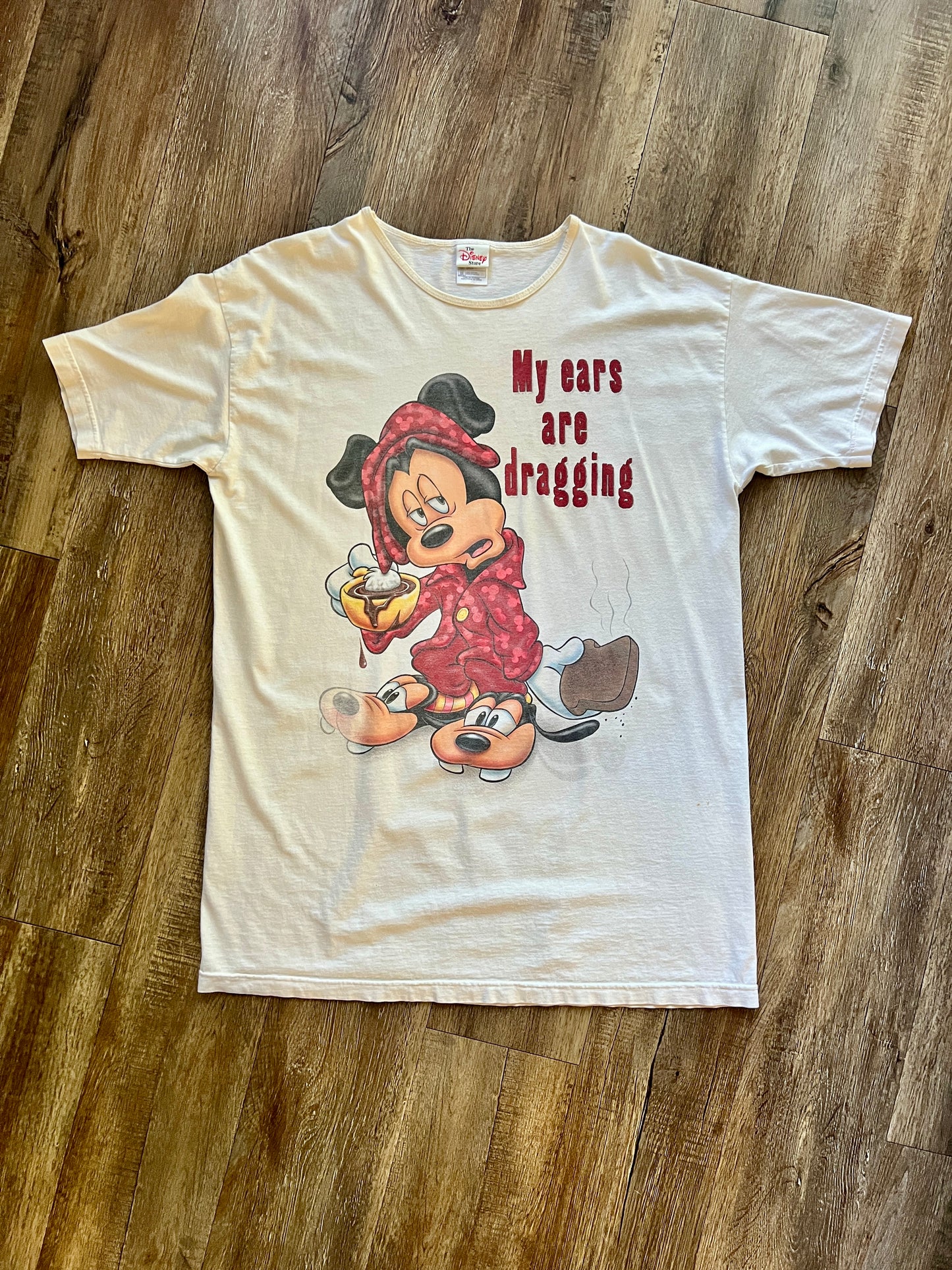 648 -White My Ears are Dragging Mickey with Goofy Slippers Sleep Shirt - OSFA