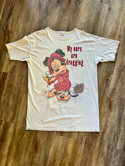 648 -White My Ears are Dragging Mickey with Goofy Slippers Sleep Shirt - OSFA