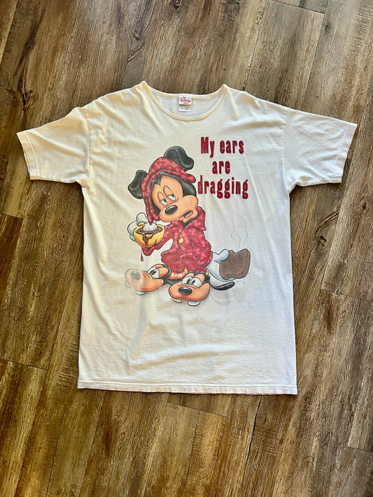 648 -White My Ears are Dragging Mickey with Goofy Slippers Sleep Shirt - OSFA