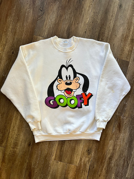657 - White Goofy Head Letter Crewneck - OSFA