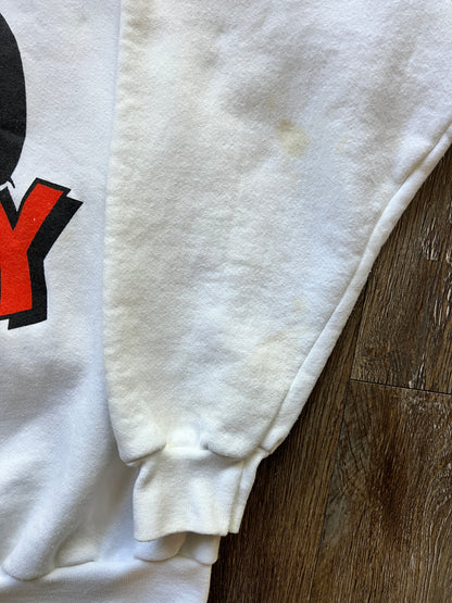 657 - White Goofy Head Letter Crewneck - OSFA