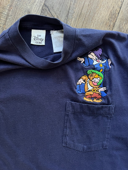 663 -Purple Embroidered Dopey & Sneezy Pocket Tee - L