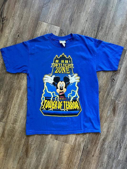 670 -Blue I Survived Tower of Terror Mickey Lightning Tee - M