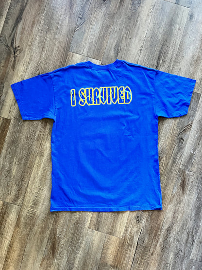 670 -Blue I Survived Tower of Terror Mickey Lightning Tee - M