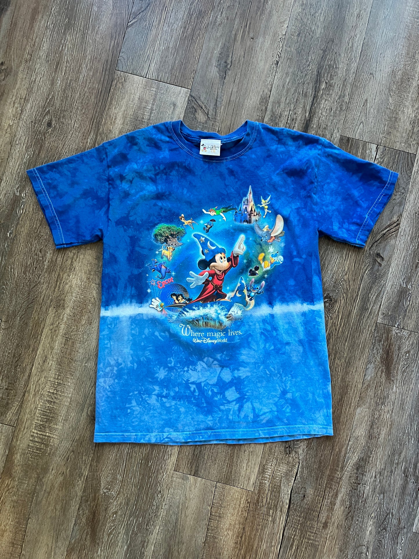 676 -Blue Tie-Dye Sorcerer Mickey Metallic Where Magic Lives Tee - L