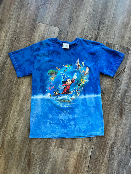 676 -Blue Tie-Dye Sorcerer Mickey Metallic Where Magic Lives Tee - L