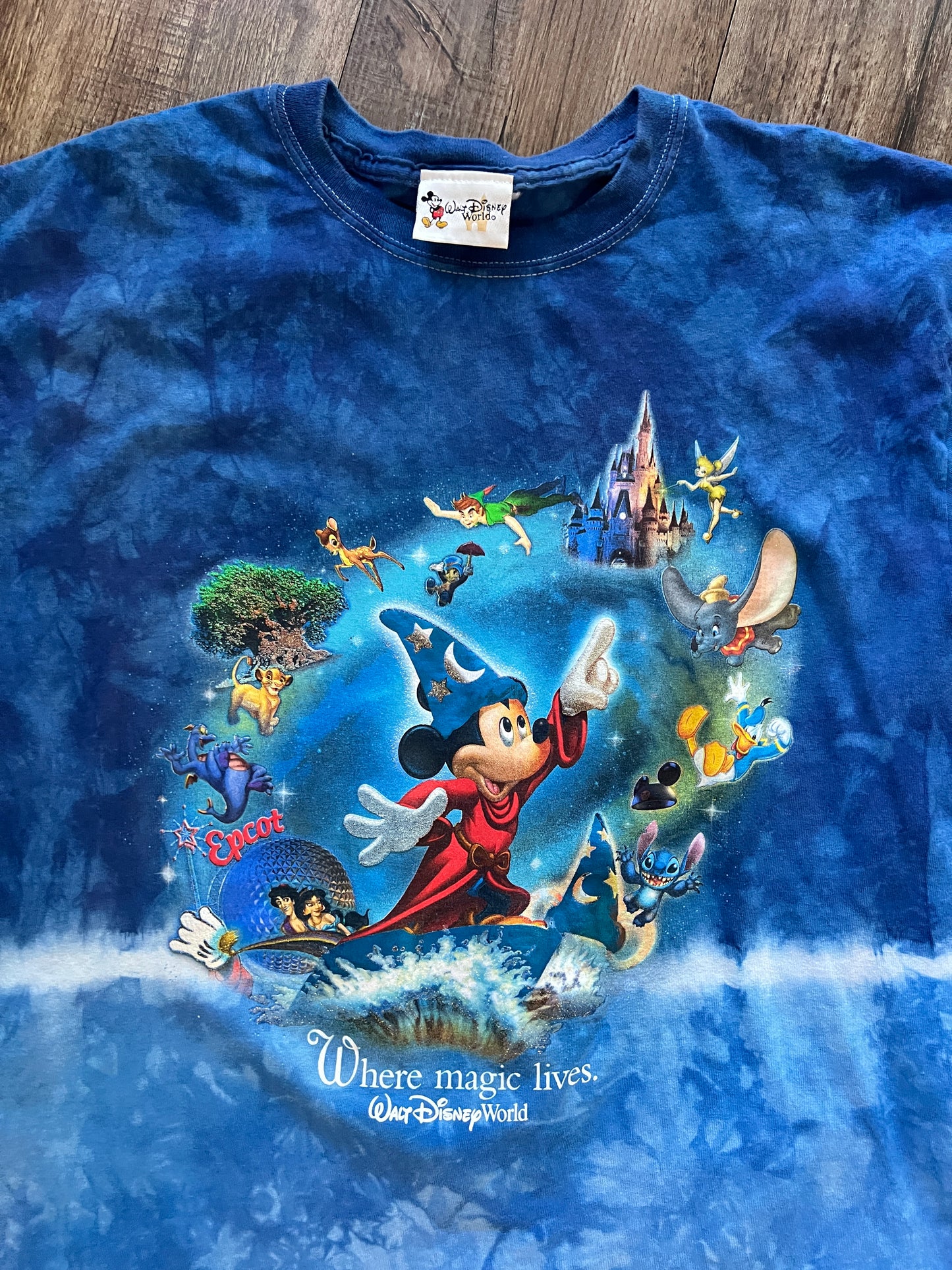 676 -Blue Tie-Dye Sorcerer Mickey Metallic Where Magic Lives Tee - L