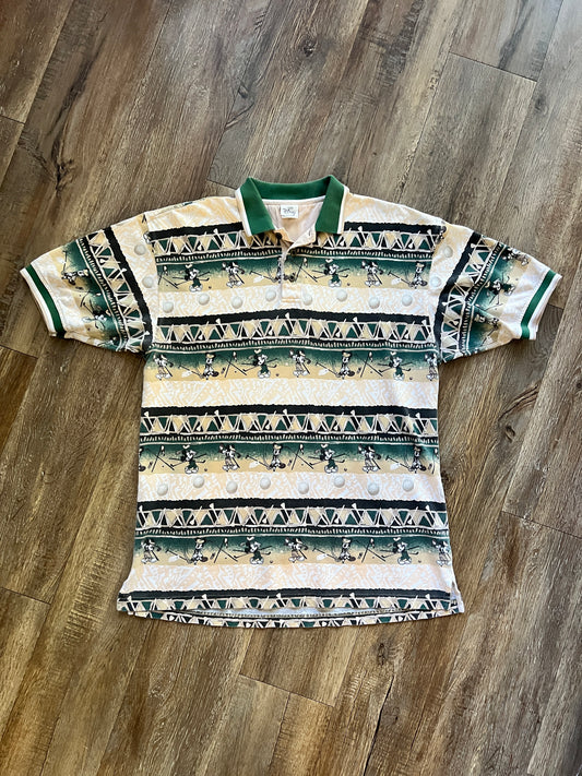 682 -Green AOP Mickey Golf Stroke Polo - L