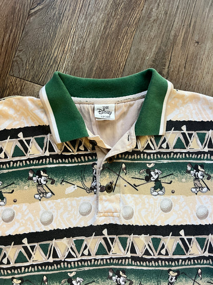 682 -Green AOP Mickey Golf Stroke Polo - L